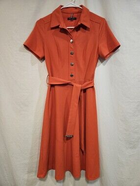 🧡 Tommy Hilfiger Coral-Orange Shirt Dress with Tie Belt